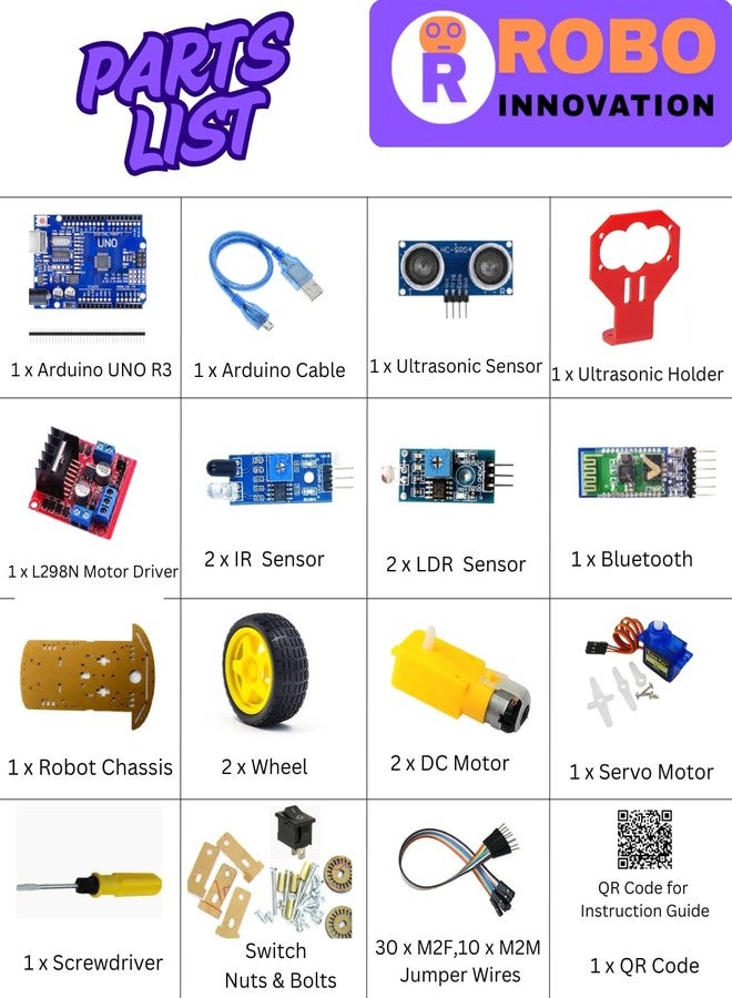ROBOINNOVATION All-in-One 2WD DIY Robotics Kit ? Line Follower, Obstacle Avoiding, Remote Control, Voice Control & Light Following Robot with Online Guide - Image 3